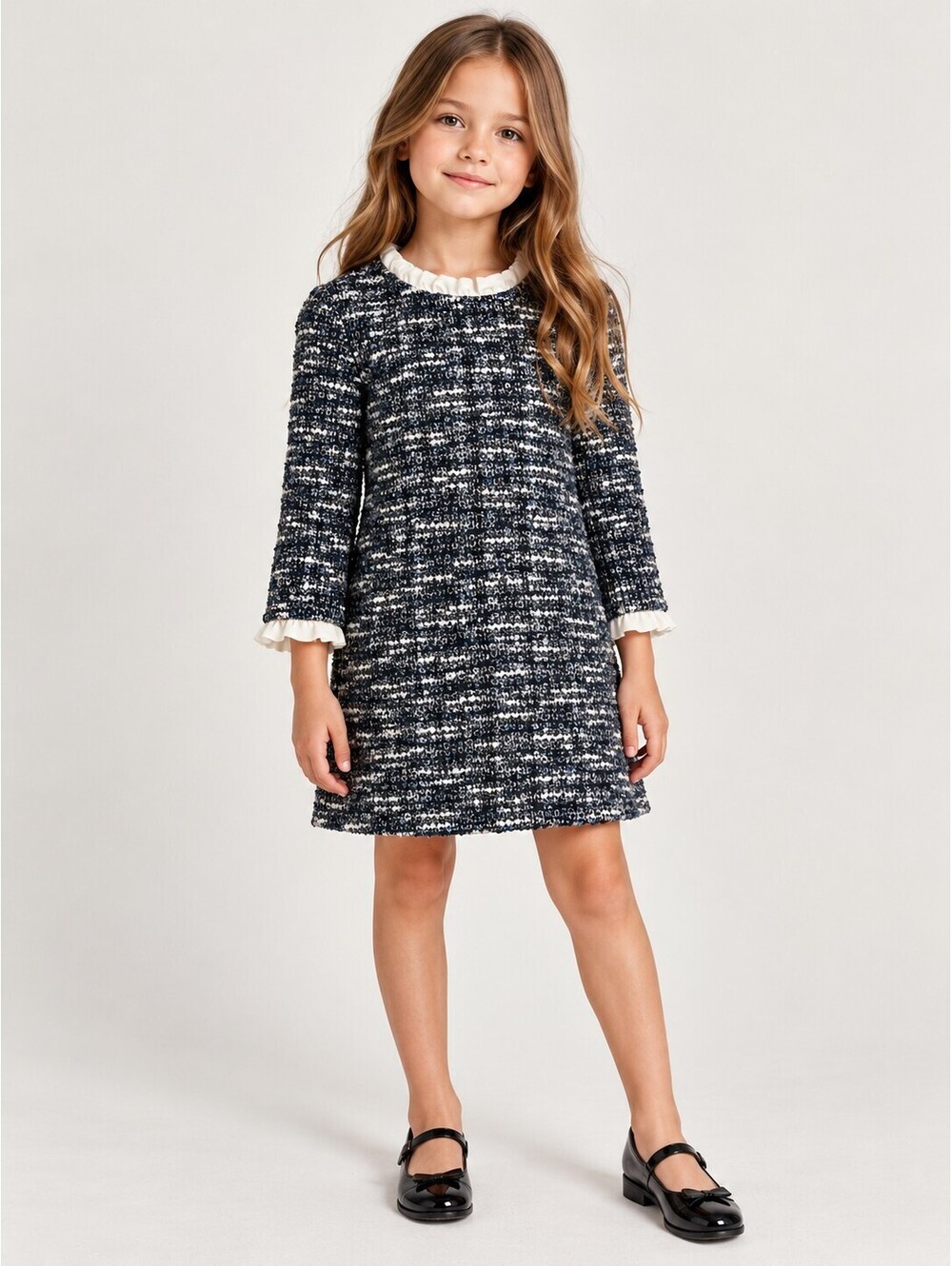 MNG Mango Girls 7-8 128cm Sequin Tweed Ruffle Collar Holiday Dress